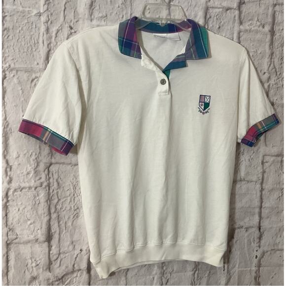 Vintage 80’s Jantzen Size M Top Plaid Accents - Picture 2 of 5